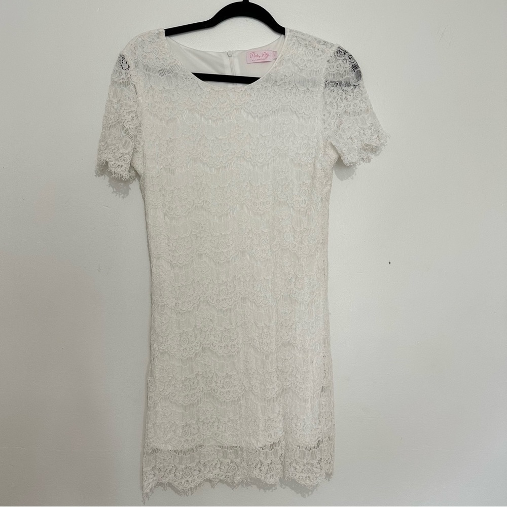 Pink Lily Boutique White Lace Short mini Dress size large